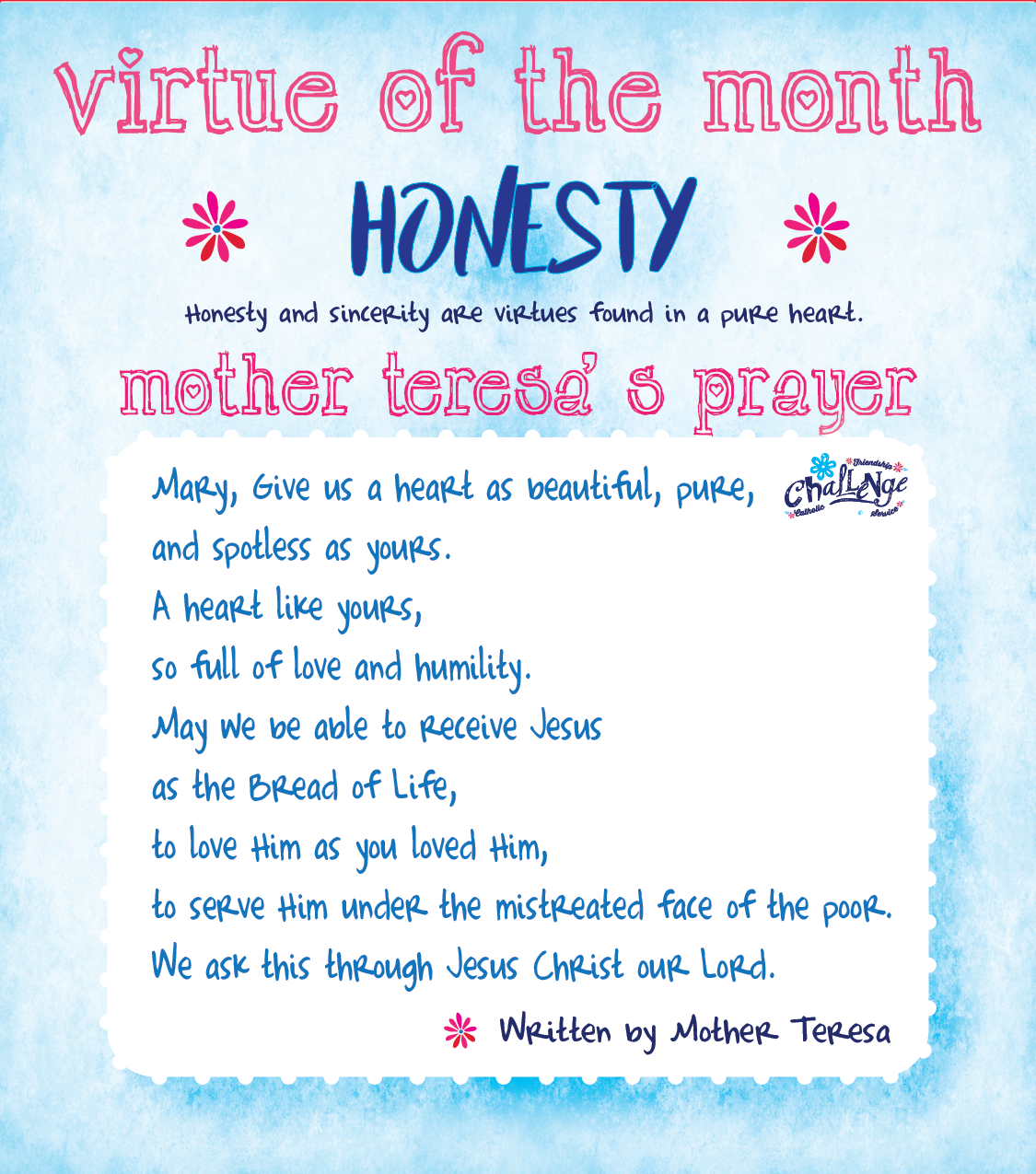 Virtue of the Month for September is Honesty - Challenge