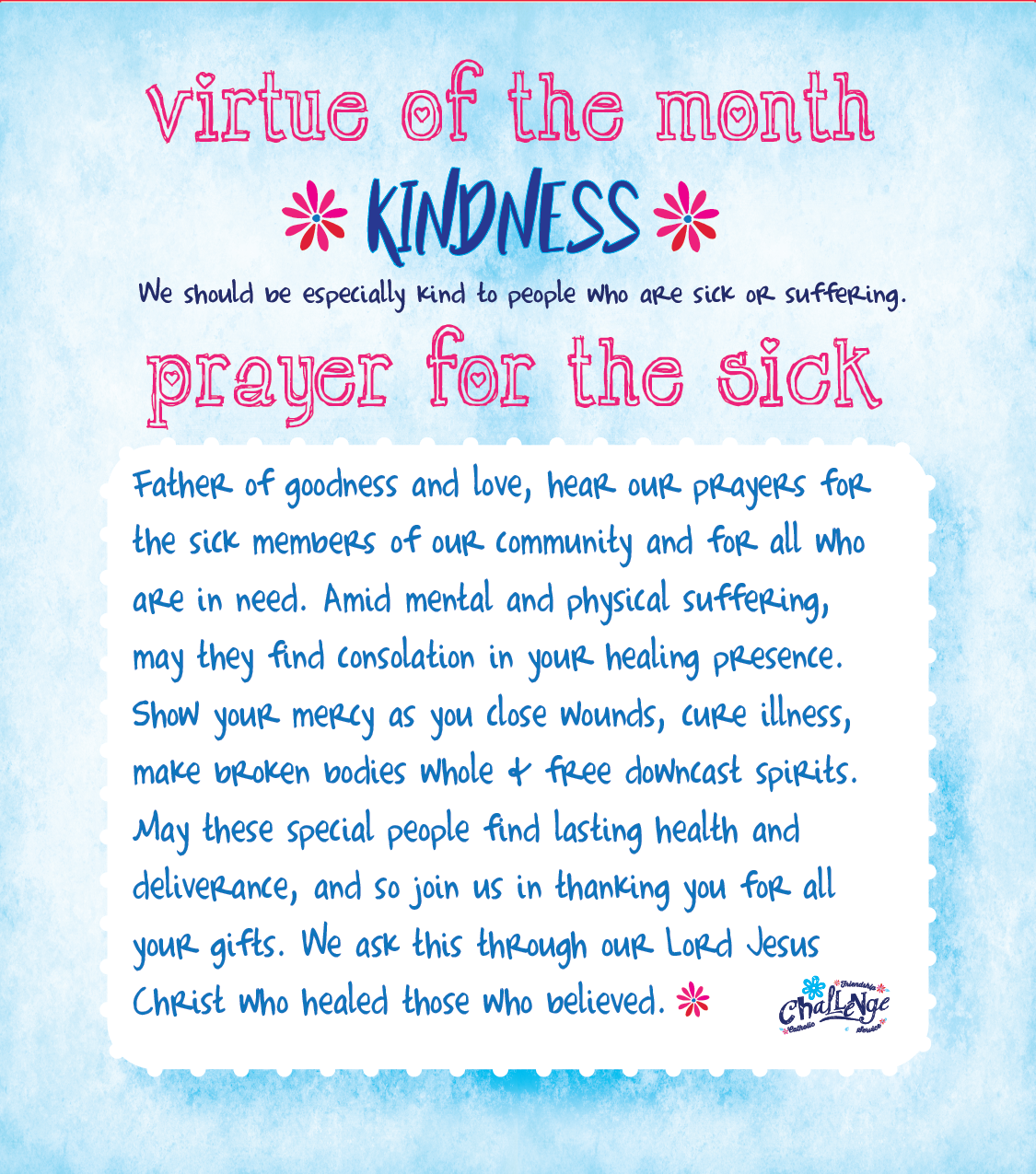 Virtue of the Month for July is Kindness - Challenge